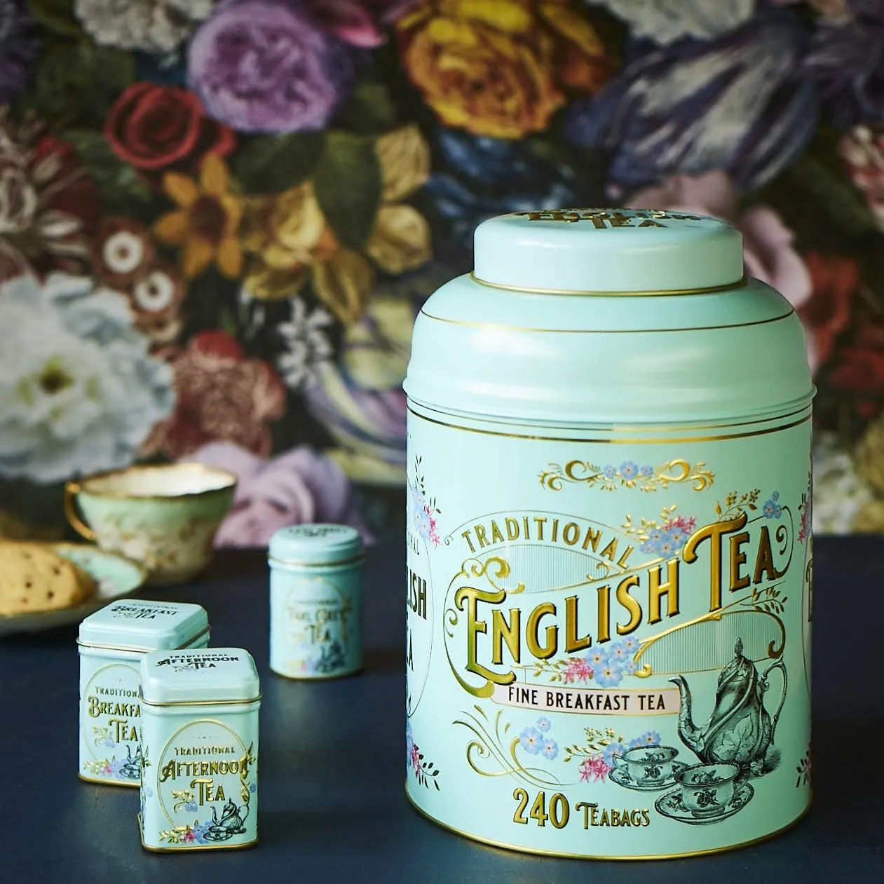 New English Teas - Vintage Victorian Tea Tin Caddy with 240 English Breakfast Teabags (TT37)