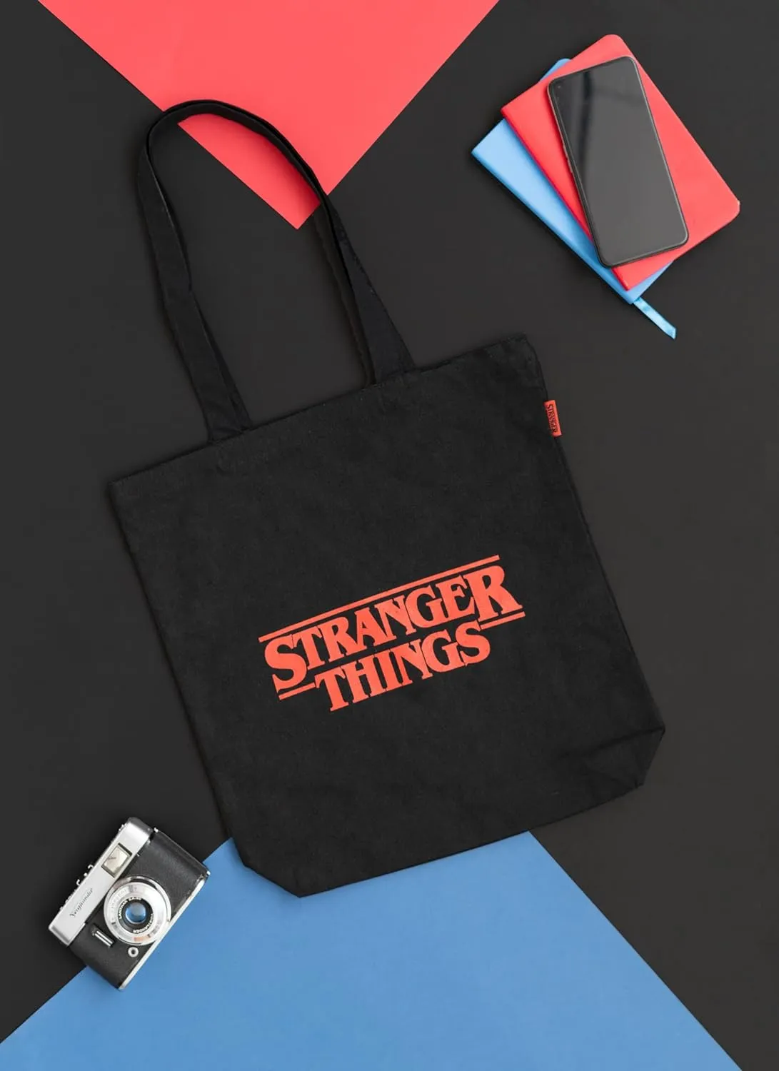 Official Stranger Things Logo Black Cotton Tote Bag - Cotton Shopping Bag