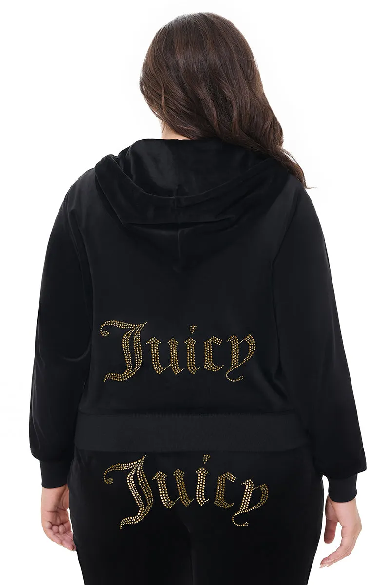 Plus-Size Technicolor Customizable Big Bling Velour Hoodie Juicy Couture