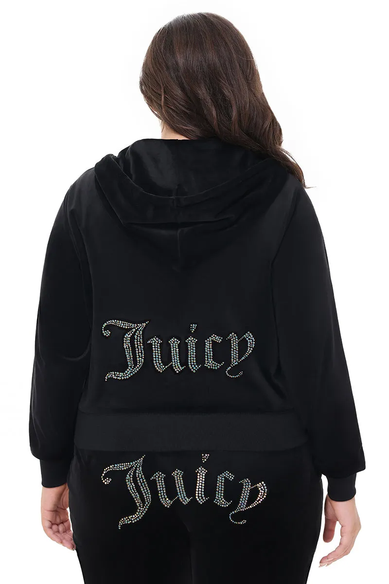 Plus-Size Technicolor Customizable Big Bling Velour Hoodie Juicy Couture