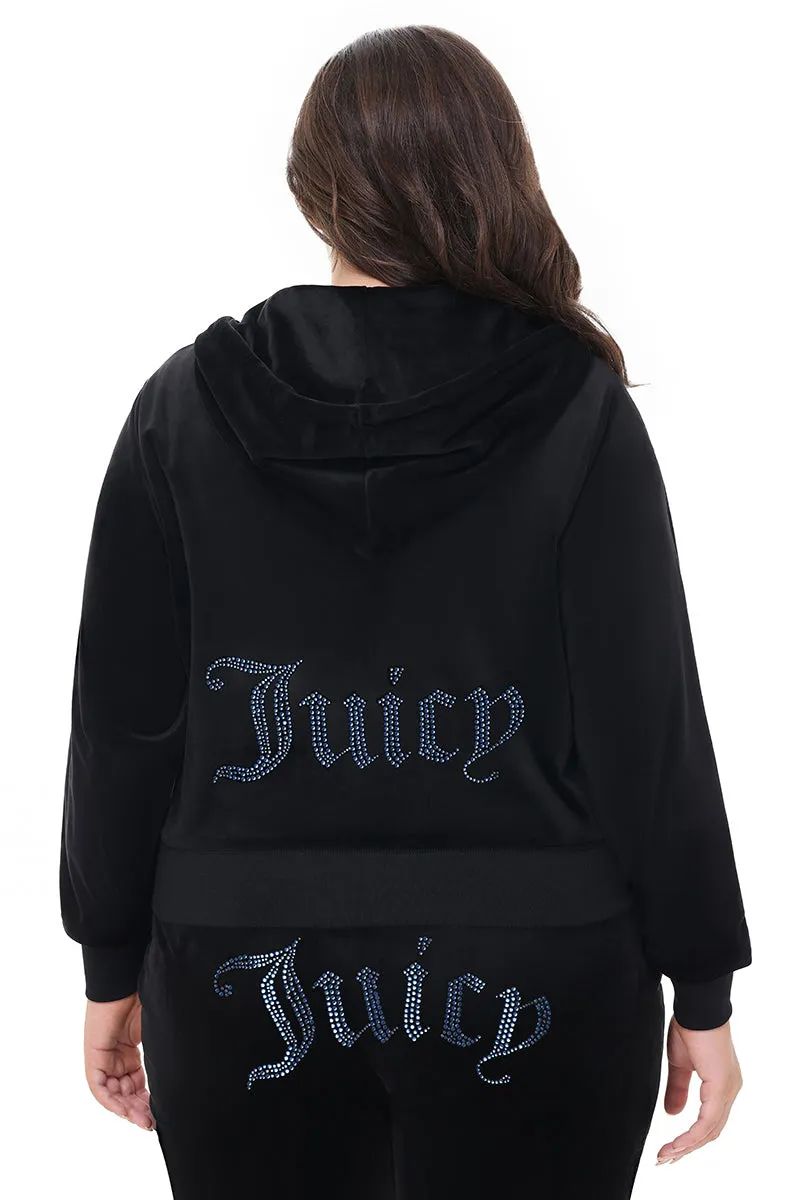 Plus-Size Technicolor Customizable Big Bling Velour Hoodie Juicy Couture