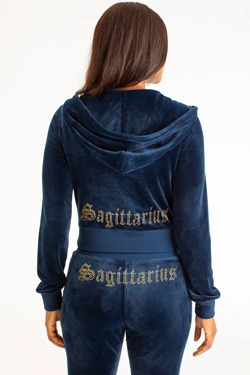 Sagittarius Customizable Big Bling Velour Hoodie Juicy Couture