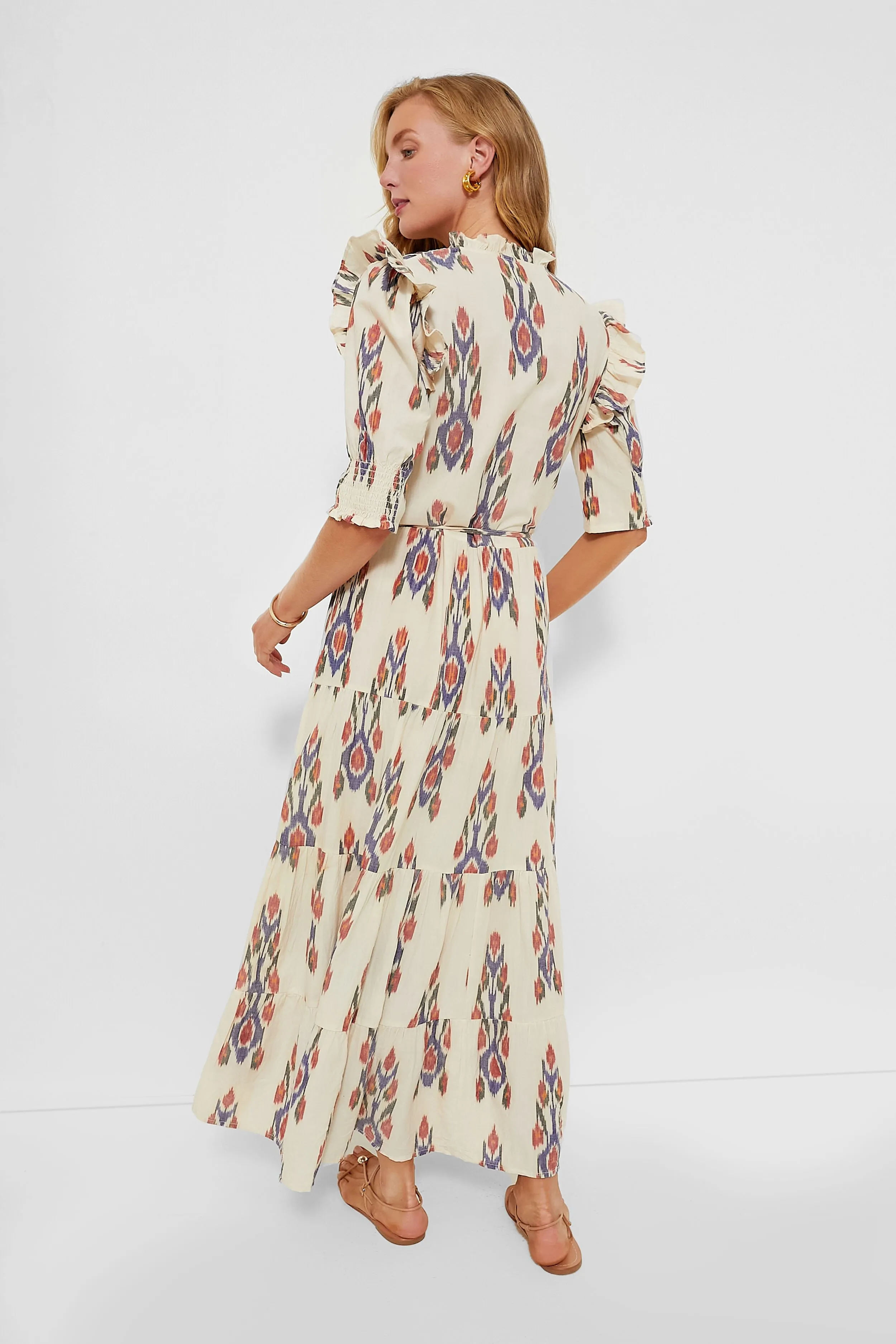 Sanford Cream Cinched Pintuck Maxi Dress