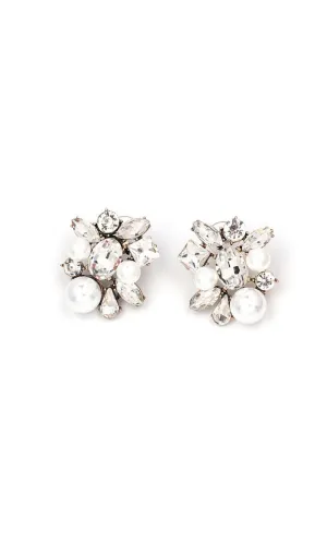 Silver vintage pearl and rhinestone earrings Gloria Lanvin