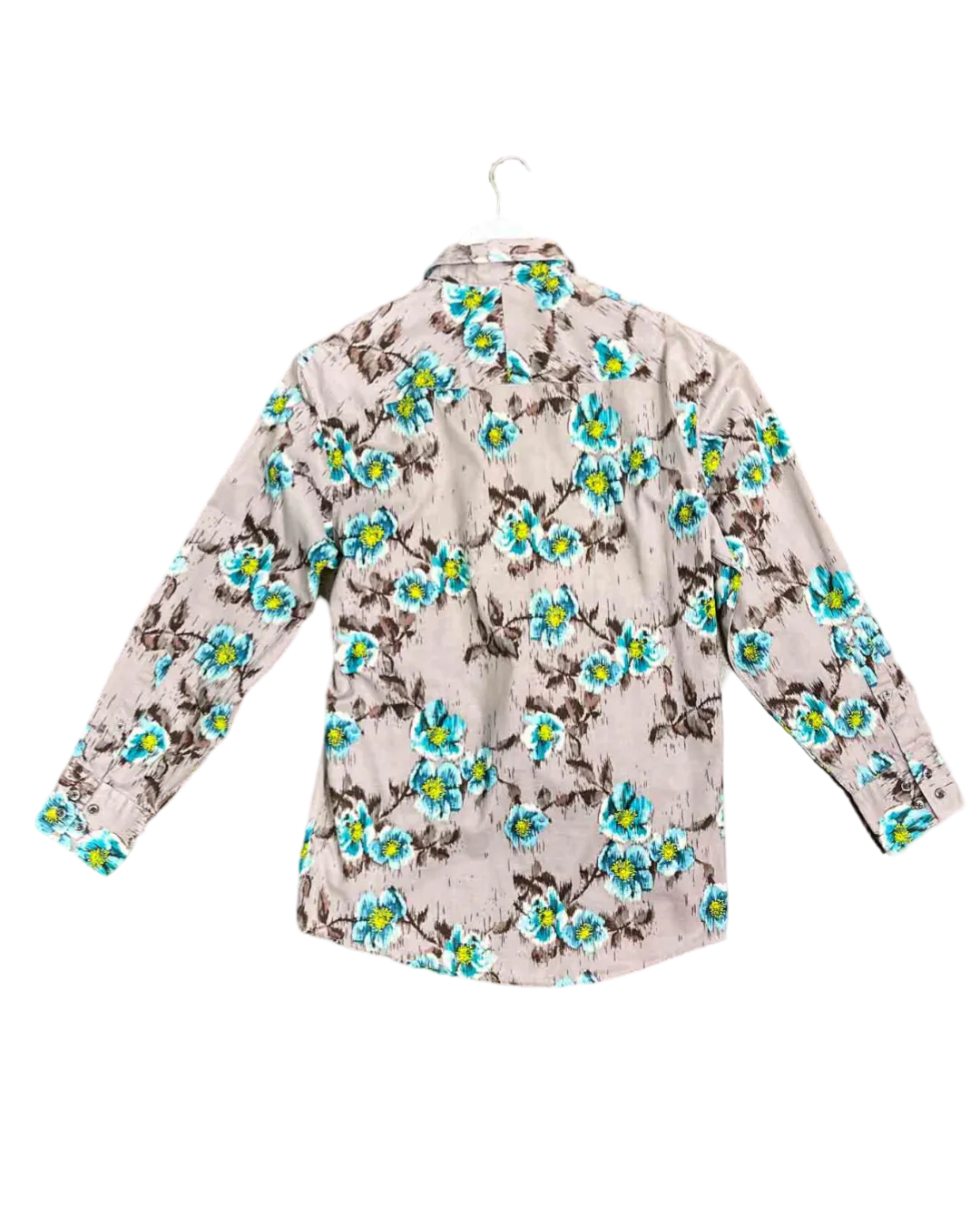 Size 41 (M/L) | Kenzo  Homme Taupe and Blue Floral Cotton Long Sleeve Shirt