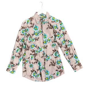 Size 41 (M/L) | Kenzo  Homme Taupe and Blue Floral Cotton Long Sleeve Shirt
