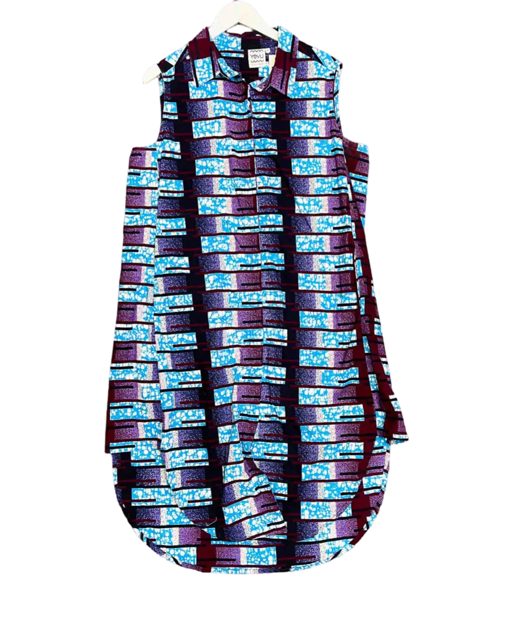 Size XL | Yevu Blue and Purple Sleeveless Midi Shirt Dress
