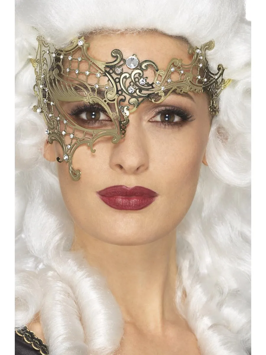 Smiffys Deluxe Metal Filigree Half Eyemask Gold (48165)