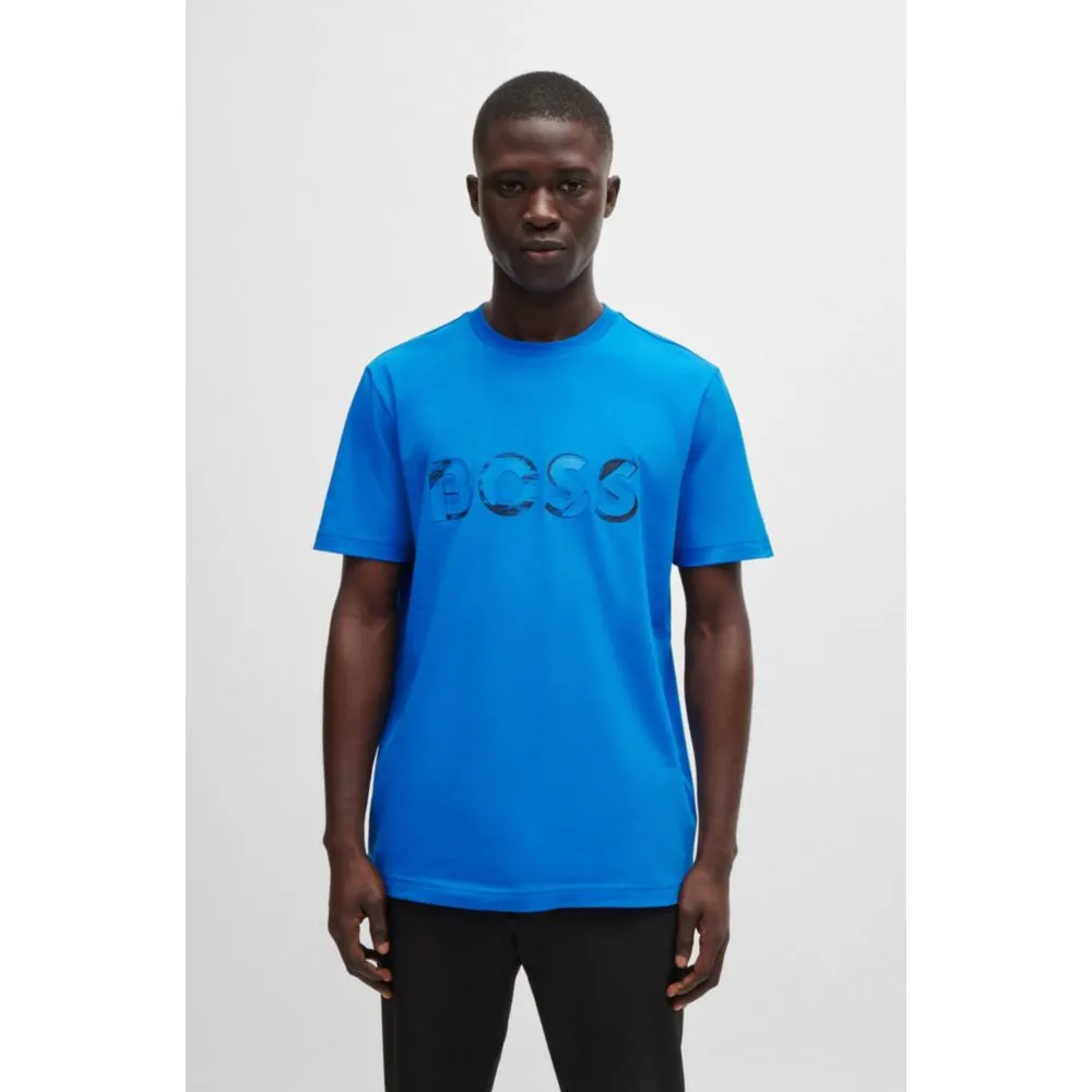 Stretch-cotton short-sleeved T-shirt with logo artwork