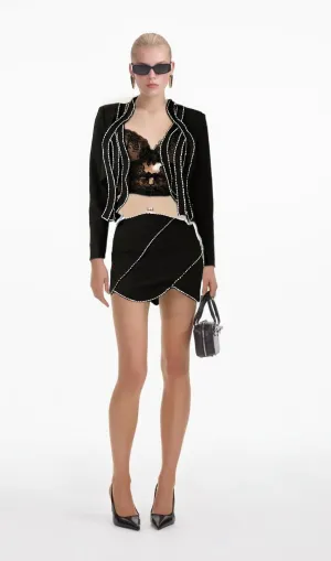 ve crystal-embellished jacket & skirt matching set in Black Gloria Lanvin