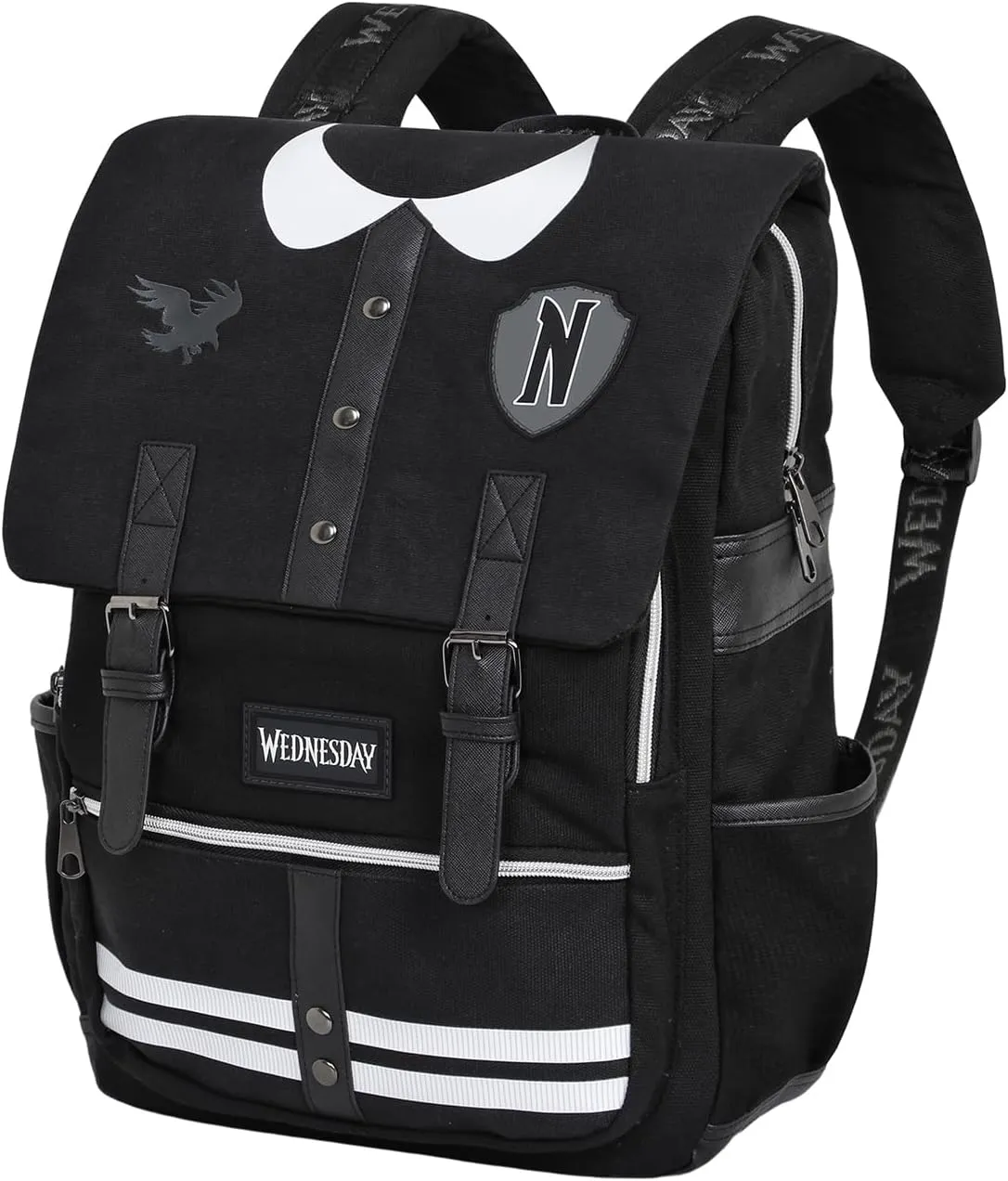 Wednesday Retro-Inspired Varsity-Oxford Backpack, Black (06146)