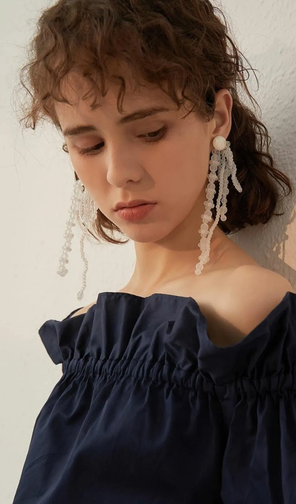 White Pearl Acrylic Tassel Earrings Gloria Lanvin