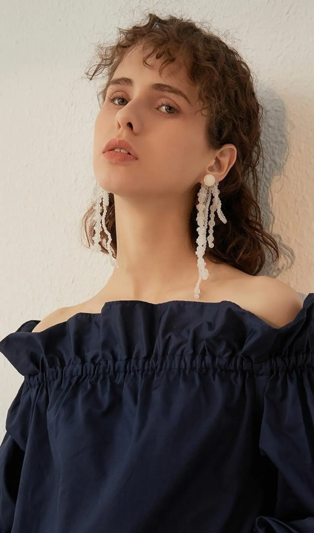 White Pearl Acrylic Tassel Earrings Gloria Lanvin