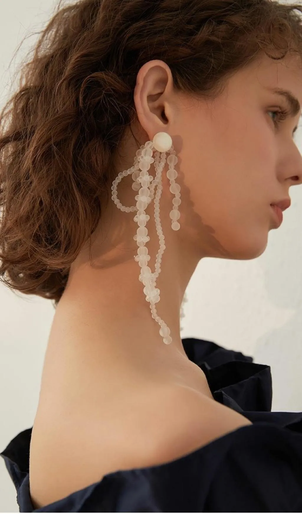 White Pearl Acrylic Tassel Earrings Gloria Lanvin